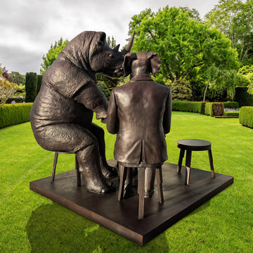 Rabbitwoman, Dogman and Rhino at the Table of Love (Bronze Sculpture)
