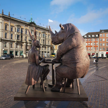 Rabbitwoman, Dogman and Rhino at the Table of Love (Bronze Sculpture)