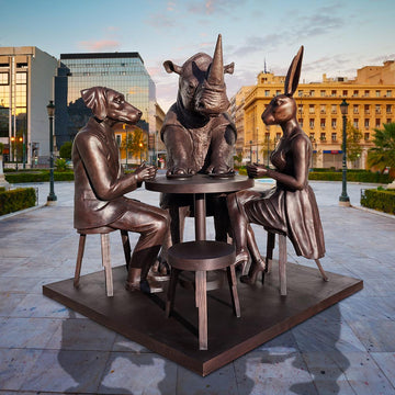 Rabbitwoman, Dogman and Rhino at the Table of Love (Bronze Sculpture)