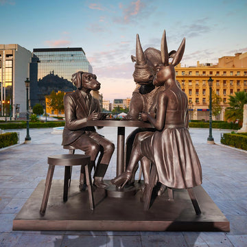 Rabbitwoman, Dogman and Rhino at the Table of Love (Bronze Sculpture)