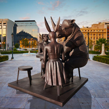 Rabbitwoman, Dogman and Rhino at the Table of Love (Bronze Sculpture)