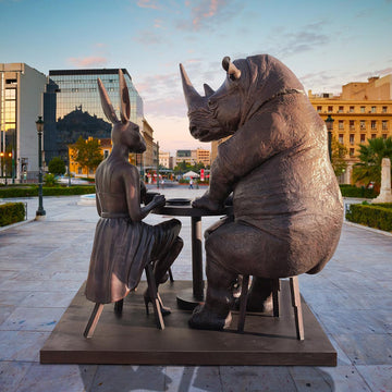 Rabbitwoman, Dogman and Rhino at the Table of Love (Bronze Sculpture)