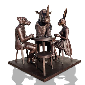 Rabbitwoman, Dogman and Rhino at the Table of Love (Bronze Sculpture)