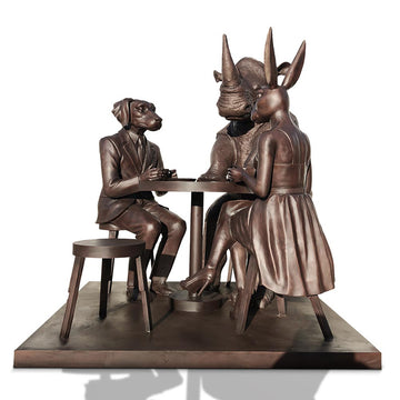 Rabbitwoman, Dogman and Rhino at the Table of Love (Bronze Sculpture)