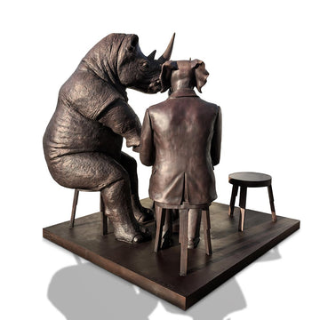Rabbitwoman, Dogman and Rhino at the Table of Love (Bronze Sculpture)