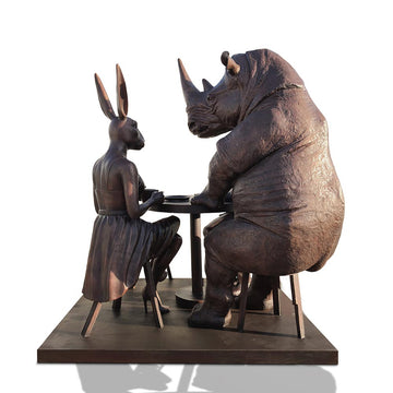 Rabbitwoman, Dogman and Rhino at the Table of Love (Bronze Sculpture)