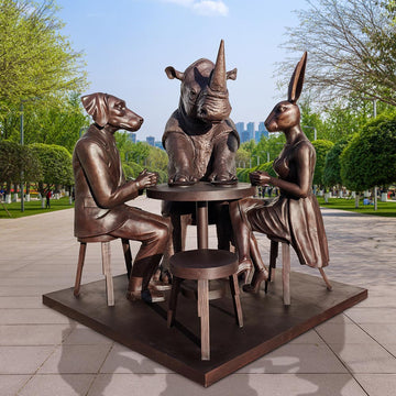 Rabbitwoman, Dogman and Rhino at the Table of Love (Bronze Sculpture)
