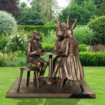 Rabbitwoman, Dogman and Rhino at the Table of Love (Bronze Sculpture)