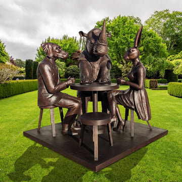Rabbitwoman, Dogman and Rhino at the Table of Love (Bronze Sculpture)