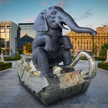 Elephant Had a Giant Crush on Tanks (Bronze Sculpture)