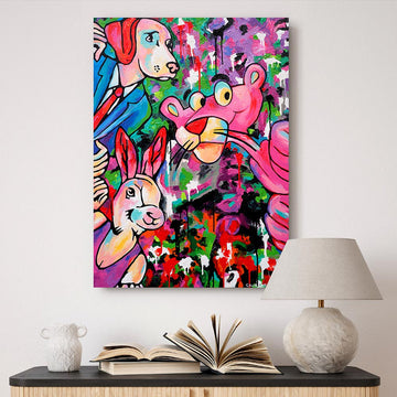 The Adventures of Dogman, Rabbitwoman and the Pink Panther (Original Painting)