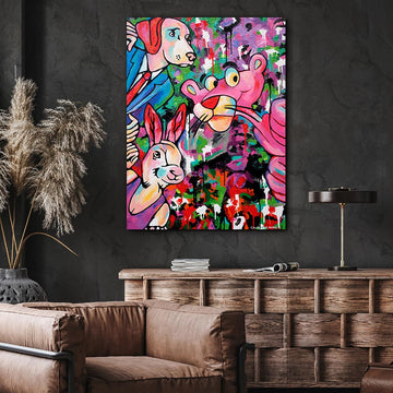 The Adventures of Dogman, Rabbitwoman and the Pink Panther (Original Painting)