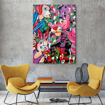The Adventures of Dogman, Rabbitwoman and the Pink Panther (Original Painting)