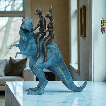 The T-Rex Riders on a Mission (Bronze Sculpture, Miniature Collection)
