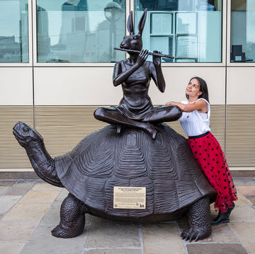 The Giant Tortoise and Rabbitwoman Loved the Sound of the Wild (Bronze Sculpture)