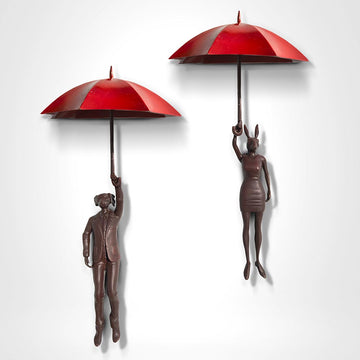 Up Up and Away With Red Umbrella (Bronze Sculpture)