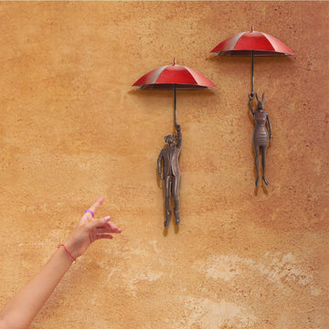 Up Up and Away With Red Umbrella (Bronze Sculpture)