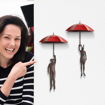 Up Up and Away With Red Umbrella (Bronze Sculpture)
