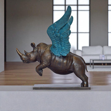 Up, Up and Away Rhino (Bronze Sculpture)