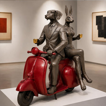 Joyful Vespa Riders In Paradise  (Bronze Sculpture)