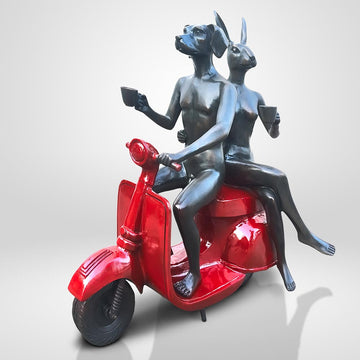 Joyful Vespa Riders (Bronze Sculpture)