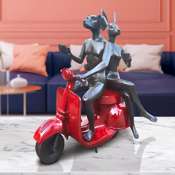 Joyful Vespa Riders (Bronze Sculpture)