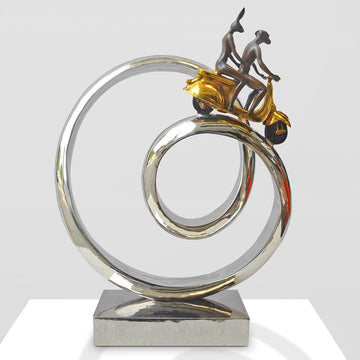 Authentic Vespa Riders Go Round The World (Bronze Sculpture)