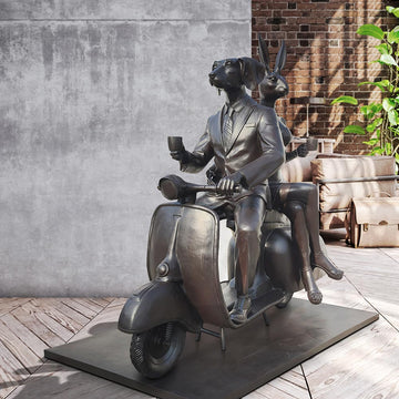 The Vespa Riders from the Bronze Age with Friends (Bronze Sculpture)