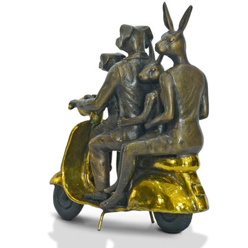 The Golden Family Vespa Riders (Bronze Sculpture, Miniature Collection)
