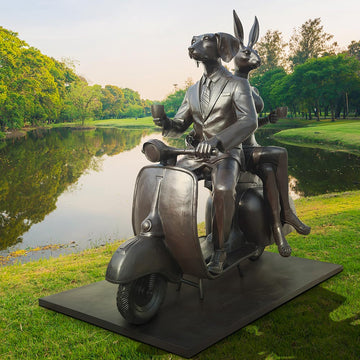 The Vespa Riders from the Bronze Age with Friends (Bronze Sculpture)
