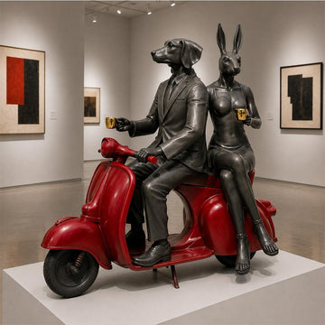 Joyful Vespa Riders In Paradise  (Bronze Sculpture)