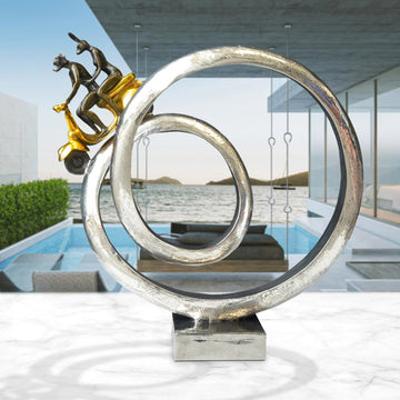 Authentic Vespa Riders Go Round The World (Bronze Sculpture)