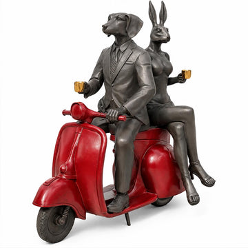 Joyful Vespa Riders In Paradise  (Bronze Sculpture)
