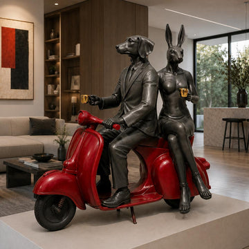 Joyful Vespa Riders In Paradise  (Bronze Sculpture)