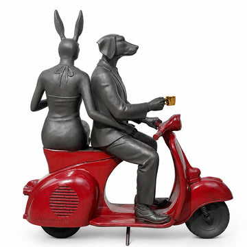 Joyful Vespa Riders In Paradise  (Bronze Sculpture)