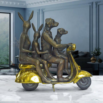 The Golden Family Vespa Riders (Bronze Sculpture, Miniature Collection)