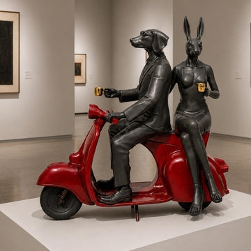 Joyful Vespa Riders In Paradise  (Bronze Sculpture)