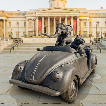 The Bengal Tiger and Sumatran Elephant Race in the Beatle (Bronze Sculpture)
