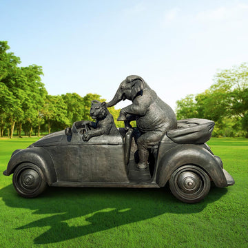 The Bengal Tiger and Sumatran Elephant Race in the Beatle (Bronze Sculpture)