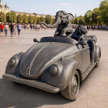 The Bengal Tiger and Sumatran Elephant Race in the Beatle (Bronze Sculpture)