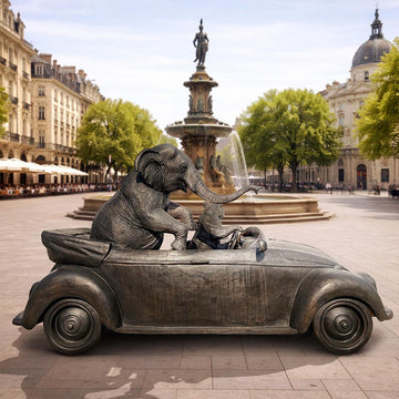 The Bengal Tiger and Sumatran Elephant Race in the Beatle (Bronze Sculpture)