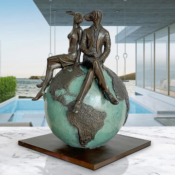 Rabbitwoman and Dogman and Their Big Bright World (Bronze Sculpture)
