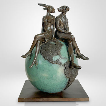 Rabbitwoman and Dogman and Their Big Bright World (Bronze Sculpture)