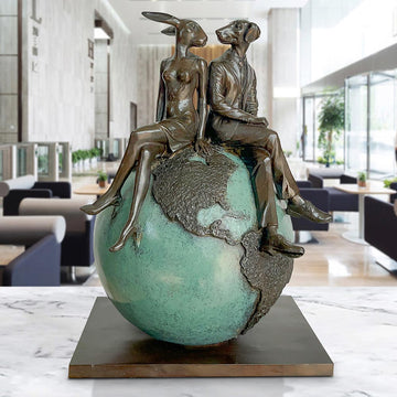 Rabbitwoman and Dogman and Their Big Bright World (Bronze Sculpture)