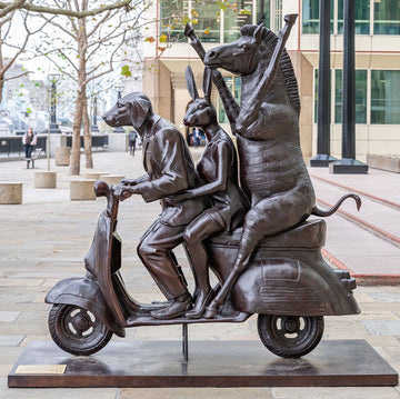 The Grevy's Zebra Was on the Move to Safer Ground with Rabbitwoman and Dogman (Bronze Sculpture)
