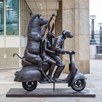 The Grevy's Zebra Was on the Move to Safer Ground with Rabbitwoman and Dogman (Bronze Sculpture)