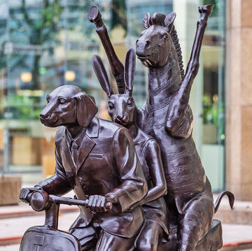 The Grevy's Zebra Was on the Move to Safer Ground with Rabbitwoman and Dogman (Bronze Sculpture)