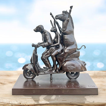 The Grevy's Zebra with Rabbitwoman and Dogman on Wild Ride (Bronze Sculpture)