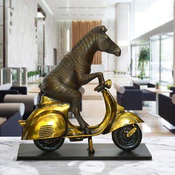 The Grevy's Zebra Races Against Time on the Vespa (Bronze Sculpture, Small)