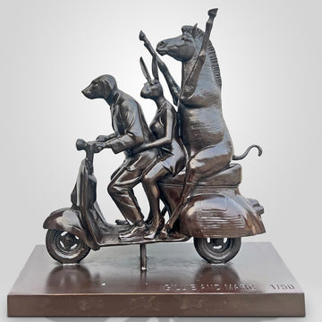 The Grevy's Zebra with Rabbitwoman and Dogman on Wild Ride (Bronze Sculpture)